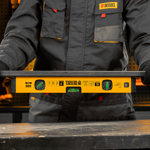 Уровень алюминиевый, магнит., фрезерованный, 3 глазка (1 зеркал.) 0,5 мм/м, 400 мм Denzel по ценам производителя в Краснодаре с доставкой по всей России