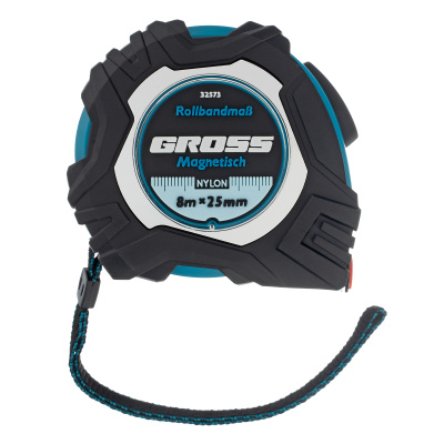 Рулетка Magnetisch 8 м х 25 мм,обрезиненный корпус,автоматическая фиксация,Нейлоновое покрытиеытие,зацеп с магнитом Gross по ценам производителя в Краснодаре с доставкой по всей России