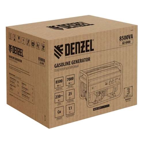 Генератор бензиновый GE 8900, 8.5 кВт, 220 В/50 Гц, 25 л, ручной старт Denzel по ценам производителя в Краснодаре с доставкой по всей России
