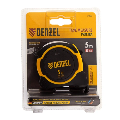Рулетка 5м х 25мм, двухкомп. корпус, магнитный обрезиненный зацеп Denzel по ценам производителя в Краснодаре с доставкой по всей России