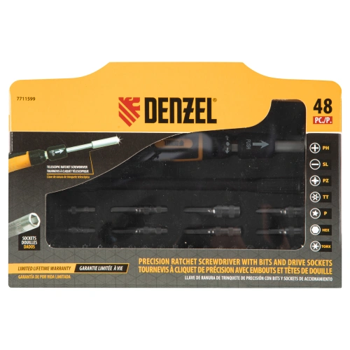 Отвертка с набором бит и торцевых головок для точных работ, гибкий привод, 48 шт, CrMo Denzel по ценам производителя в Краснодаре с доставкой по всей России