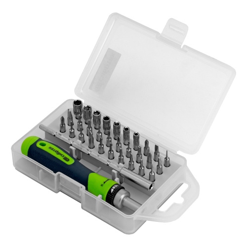 Отвертка реверсивная для точных работ с набором бит и торцевых головок, 32 предмета, CrV Сибртех по ценам производителя в Краснодаре с доставкой по всей России