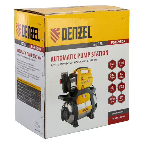 Насосная станция PSХ950X, Х-Pro, 950 Вт, 3300 л/ч, ресивер 24 л, подъем 38 м, нержавейка Denzel по ценам производителя в Краснодаре с доставкой по всей России