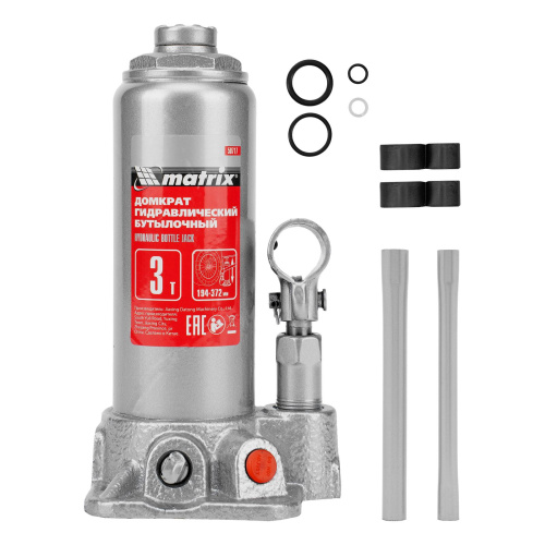 Домкрат гидравлический бутылочный, 3 т, высота подъема 194-372 мм Matrix по ценам производителя в Краснодаре с доставкой по всей России