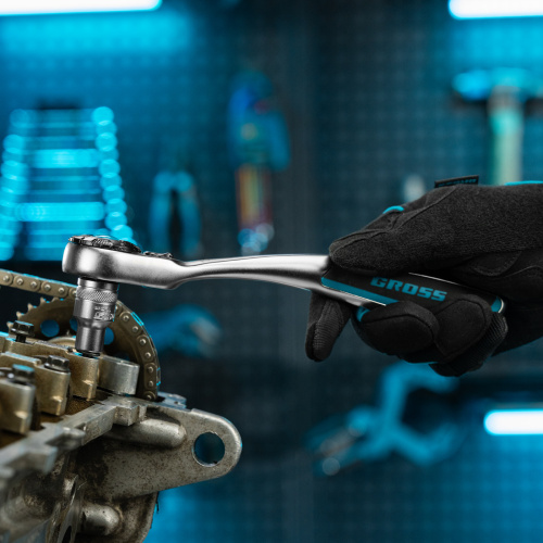 Ключ-трещотка 1/2", CrV, 120 зубьев, с быстрым сбросом, цельнометаллический, хром Gross по ценам производителя в Краснодаре с доставкой по всей России