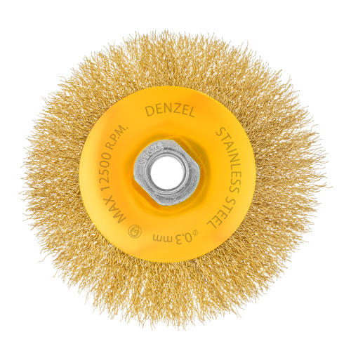 Щетка для УШМ, 125 мм, "Тарелка", витая нержавеющая проволока 0.3 мм, М14 Denzel по ценам производителя в Краснодаре с доставкой по всей России