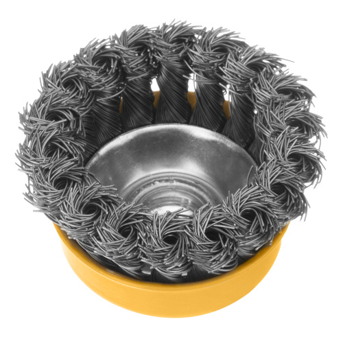 Щетка для УШМ, 75 мм, "Чашка", крученая нержавеющая проволока 0.5 мм, М14 Denzel по ценам производителя в Краснодаре с доставкой по всей России