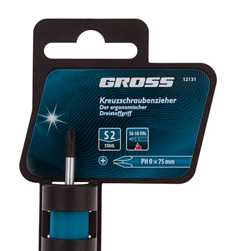 Отвертка PH0 x 75 мм, S2, трехкомпонентная рукоятка Gross по ценам производителя в Краснодаре с доставкой по всей России