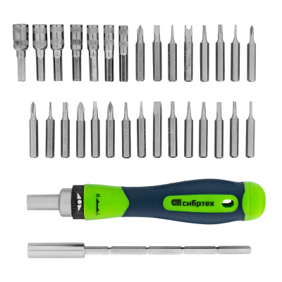 Отвертка реверсивная для точных работ с набором бит и торцевых головок, 32 предмета, CrV Сибртех по ценам производителя в Краснодаре с доставкой по всей России