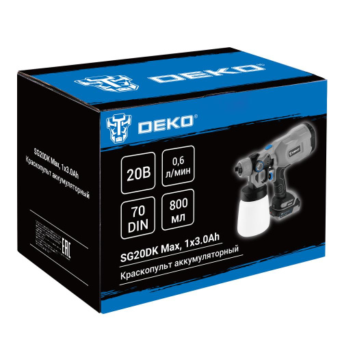 Краскопульт аккумуляторный DEKO SG20DK Max, 20В, 800 мл, 1x3.0Ач по ценам производителя в Краснодаре с доставкой по всей России