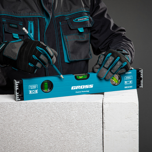 Уровень алюминиевый, 400 мм, усиленный с ударопрочными заглушками, 3 глазка Gross по ценам производителя в Краснодаре с доставкой по всей России