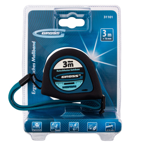 Рулетка "Ergonomisch",3 м x 16 мм,магнитный обрезиненный зацеп Gross по ценам производителя в Краснодаре с доставкой по всей России