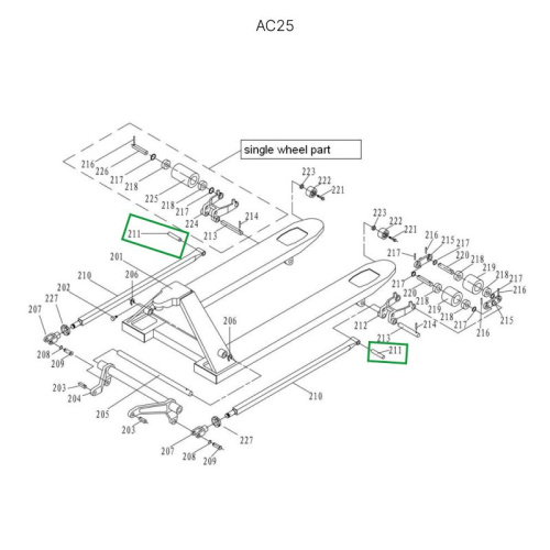 Ось крепления рычага силового блока к подвильной тяге для гидравлических тележек JC20 по ценам производителя в Краснодаре с доставкой по всей России