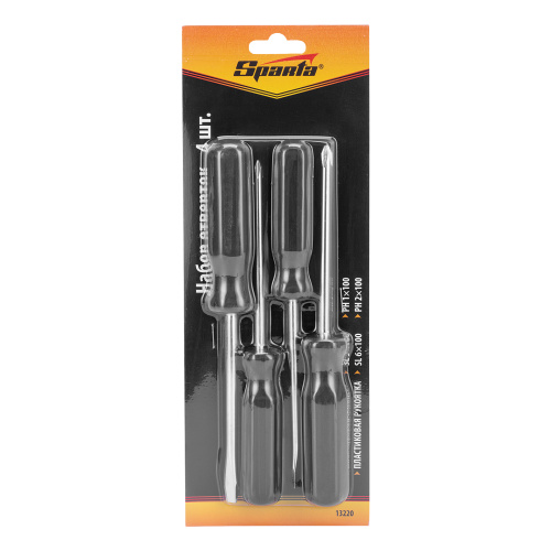 Набор отверток 4 шт, SL5 x 100.6 x 100, PH1 x 100, 2 x 100, углеродистая сталь, пластиковая рукоятка Sparta по ценам производителя в Краснодаре с доставкой по всей России