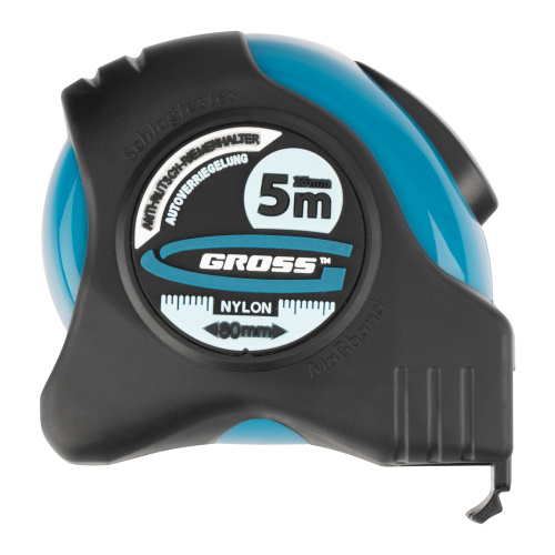 Рулетка "Schlagfest",5 м x 25 мм,магнитный обрезиненный зацеп,двусторонняя шкала,Нейлоновое покрытие,автоматическая фиксация Gross по ценам производителя в Краснодаре с доставкой по всей России