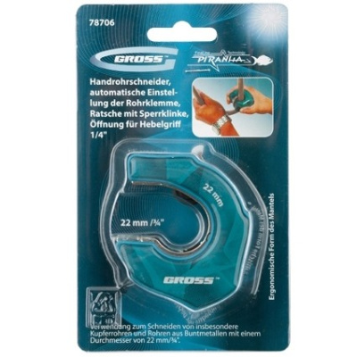 Труборез ладонный"Piranha", 22 мм, 3/4, автоматическая регулировка зажима трубы, трещотка с храповым механизмом, отверстие 1/4 Gross по ценам производителя в Краснодаре с доставкой по всей России