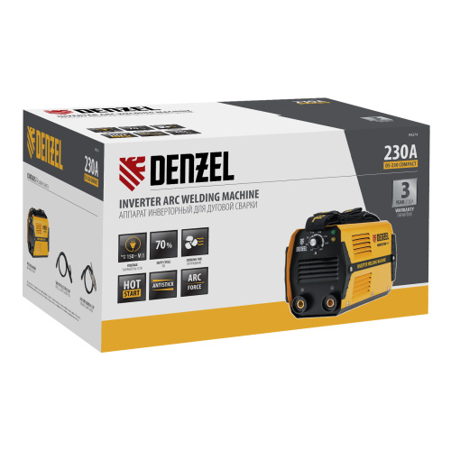 Аппарат инверторный дуговой сварки DS-230 Compact, 230 А, ПВ 70%, диаметр электрода 1.6-5 мм Denzel по ценам производителя в Краснодаре с доставкой по всей России