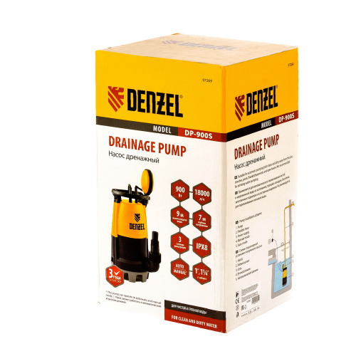 Дренажный насос для чистой и грязной воды DP900S, 900 Вт, напор 9 м, 18000 л/ч Denzel по ценам производителя в Краснодаре с доставкой по всей России