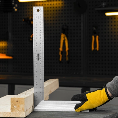 Угольник стальной 400 мм, нержавеющая сталь, градуировка, алюминиевое основание Denzel по ценам производителя в Краснодаре с доставкой по всей России