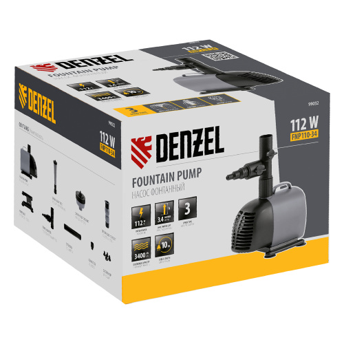 Насос фонтанный FNP110-34, 112 Вт, подъем 3,4 м, 3400 л/ч, колокольчик/каскад/гейзер Denzel по ценам производителя в Краснодаре с доставкой по всей России