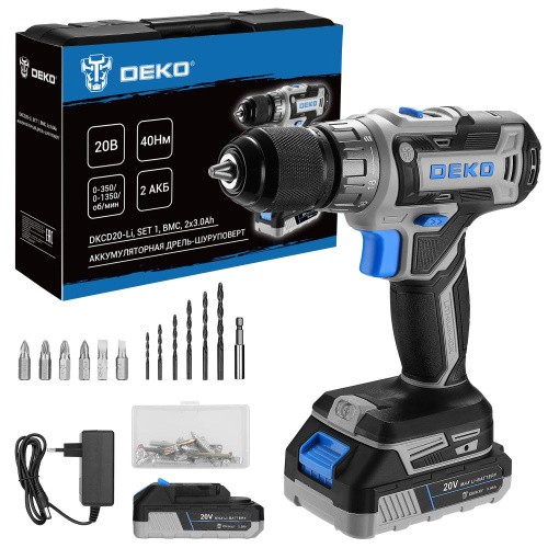 Аккумуляторная дрель-шуруповерт DEKO DKCD20-Li SET1, 2x3.0Ач по ценам производителя в Краснодаре с доставкой по всей России