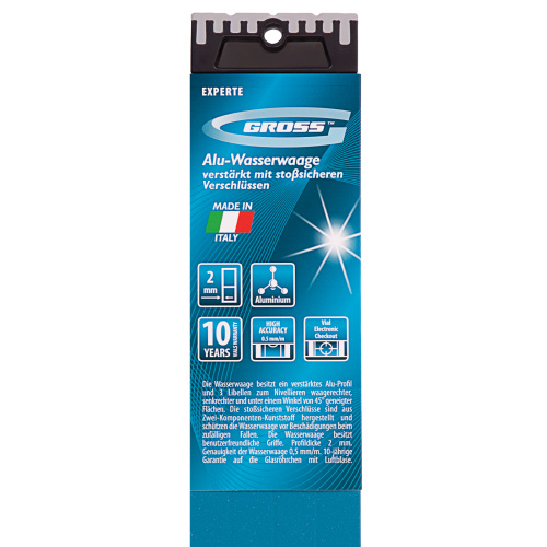 Уровень алюминиевый, 1800 мм, усиленный с ударопрочными заглушками, рукоятки, 3 глазка Gross по ценам производителя в Краснодаре с доставкой по всей России