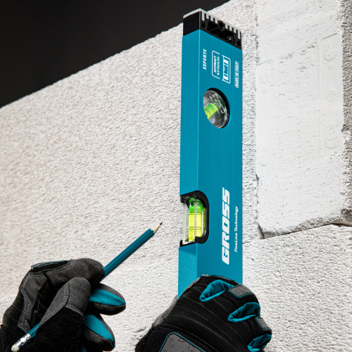 Уровень алюминиевый, 400 мм, усиленный с ударопрочными заглушками, 3 глазка Gross по ценам производителя в Краснодаре с доставкой по всей России