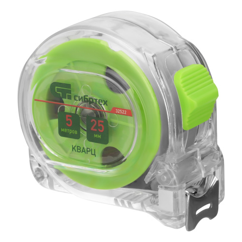 Рулетка Кварц,прозрачный корпус,амортизатор,5 м х 25 мм Сибртех купить в Москве с доставкой по всей России | ProtosMarket.ru