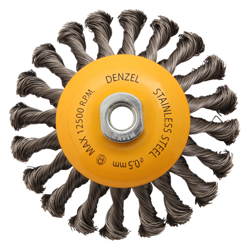 Щетка для УШМ, 125 мм, "Тарелка", крученая нержавеющая проволока 0.5 мм, М14 Denzel по ценам производителя в Краснодаре с доставкой по всей России