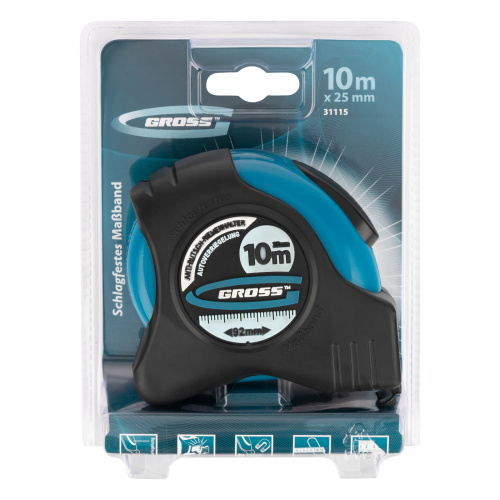Рулетка "Schlagfest",10 м x 25 мм,магнитный обрезиненный зацеп,двусторонняя шкала,автоматическая фиксация Gross по ценам производителя в Краснодаре с доставкой по всей России