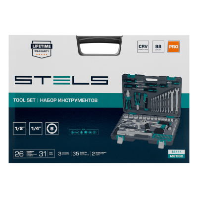 Набор инструментов, 1/2", 1/4", CrV, пластиковый кейс 98 предметов Stels по ценам производителя в Краснодаре с доставкой по всей России