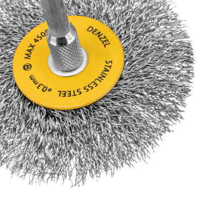 Набор щеток для дрели, 5 Плоских 25-38-50-63-75 мм, шпилька, нерж. вит. проволока Denzel по ценам производителя в Краснодаре с доставкой по всей России