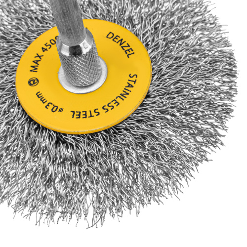 Набор щеток для дрели, 5 Плоских 25-38-50-63-75 мм, шпилька, нерж. вит. проволока Denzel по ценам производителя в Краснодаре с доставкой по всей России