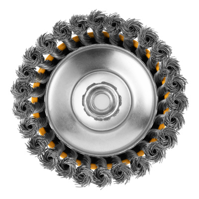 Щетка для УШМ, 125 мм, "Чашка", крученая нержавеющая проволока 0.5 мм, М14 Denzel по ценам производителя в Краснодаре с доставкой по всей России