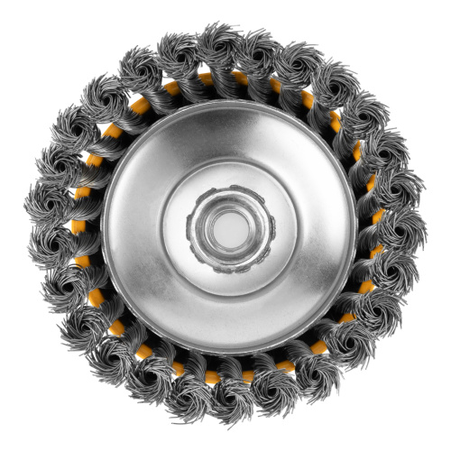 Щетка для УШМ, 125 мм, "Чашка", крученая нержавеющая проволока 0.5 мм, М14 Denzel по ценам производителя в Краснодаре с доставкой по всей России