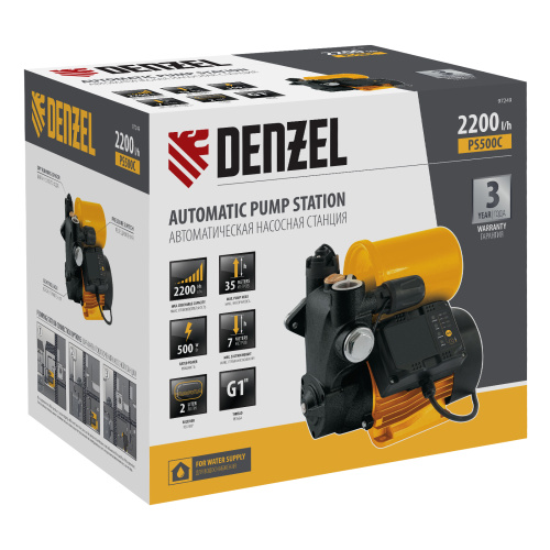 Насосная станция PS500C, 500 Вт, напор 35 м, 2200 л/ч, ресивер 2 л, блок управления Denzel по ценам производителя в Краснодаре с доставкой по всей России