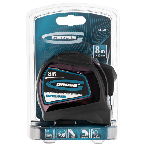 Рулетка "Doppelhaken",8 м x 25 мм,двухсторонний зацеп,Нейлон,двусторонняя шкала,автоматическая фиксация Gross по ценам производителя в Краснодаре с доставкой по всей России