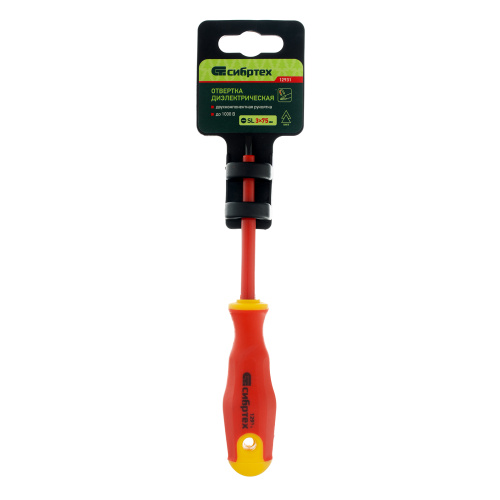 Отвертка диэлектрическая SL3 х 75 мм, CrV, до 1000 В, двухкомпонентная рукоятка Сибртех по ценам производителя в Краснодаре с доставкой по всей России