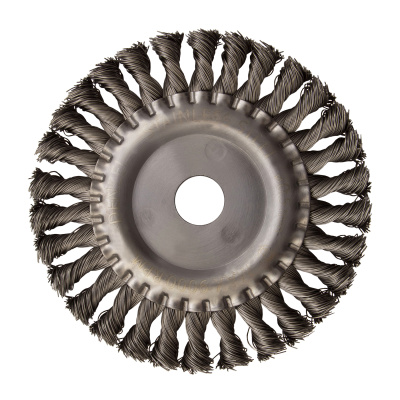 Щетка для УШМ, 150 мм, "Плоская", крученая нержавеющая проволока 0.5мм, посадка 22.2 мм Denzel по ценам производителя в Краснодаре с доставкой по всей России