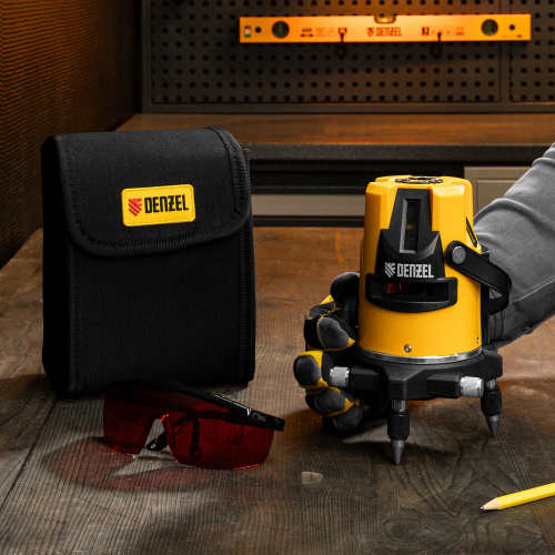 Лазерный уровень LX3, 10 м, ± 0,3 мм/1 м, 635 нм, 4 вертикальных, 1 горизонтальная плоскости, резьба 5/8" Denzel по ценам производителя в Краснодаре с доставкой по всей России