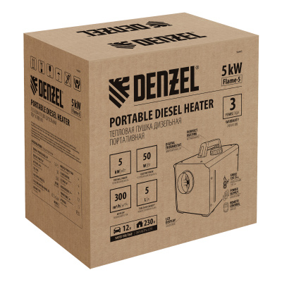 Дизельная тепловая портативная пушка  Flame-5, 5кВт, 300м3/ч, непр.наг., циф. терм. Denzel по ценам производителя в Краснодаре с доставкой по всей России