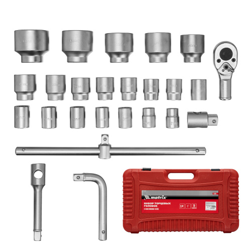 Набор торцевых головок 3/4"–1", головки 21 х 65 мм, 26 предметов, в пласт. боксе Matrix по ценам производителя в Краснодаре с доставкой по всей России