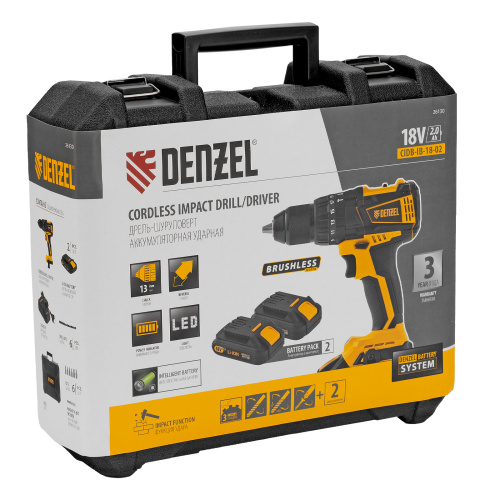 Дрель-шуруповерт аккумуляторная ударная бесщет CIDB-IB-18-02, Li-Ion, 18 В, 2 акк. Denzel по ценам производителя в Краснодаре с доставкой по всей России