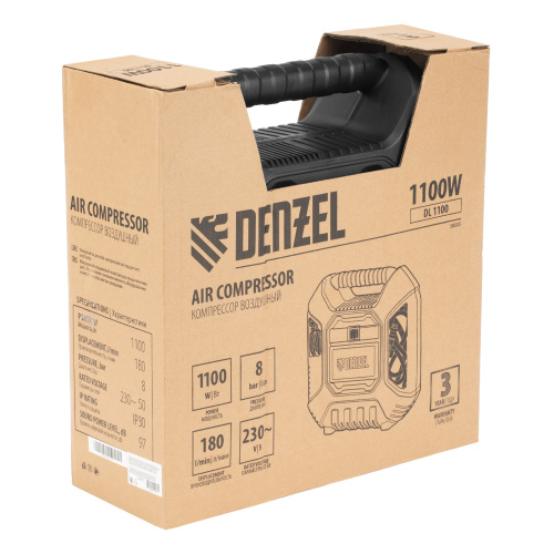 Компрессор воздушный DL1100 1.1 кВт, 180 л/мин, с набором аксессуаров Denzel по ценам производителя в Краснодаре с доставкой по всей России