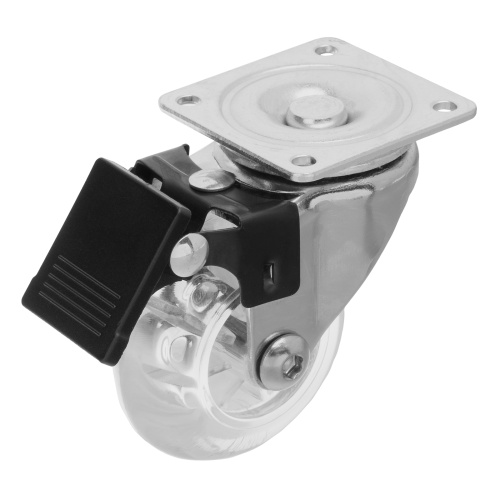 Колесо ПУ прозрачное поворотное с тормозом d-50 мм, крепление платформенное Сибртех по ценам производителя в Краснодаре с доставкой по всей России