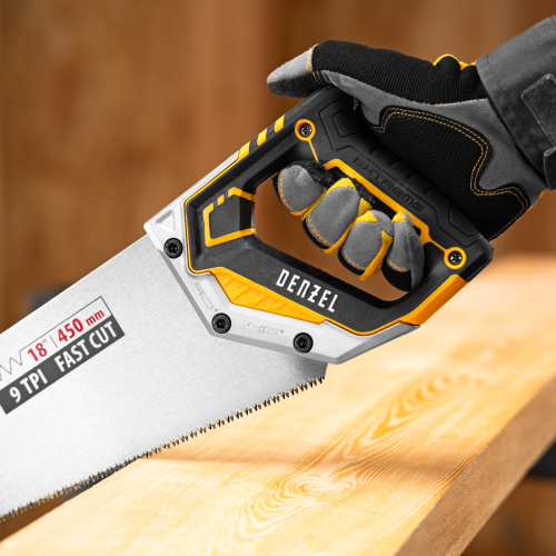 Ножовка по дереву, 450 мм, 9 TPI, зуб 3D, металлопластиковая рукоятка Denzel по ценам производителя в Краснодаре с доставкой по всей России