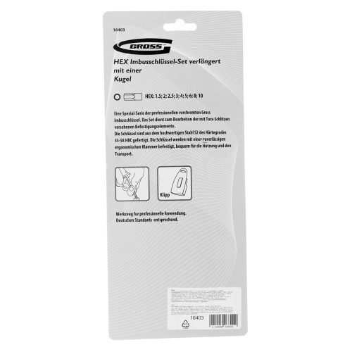 Набор ключей имбусовых HEX, 1.5-10 мм, S2, 9 шт, удлиненные с шаром, сатинированные Gross по ценам производителя в Краснодаре с доставкой по всей России