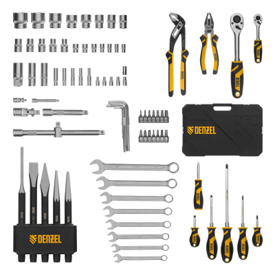 Набор инструментов, 1/2", 1/4", CrV, S2, пластиковый кейс, 84 предмета Denzel по ценам производителя в Краснодаре с доставкой по всей России