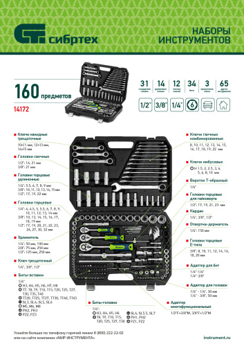 Набор инструментов, 1/2", 3/8", 1/4", пластиковый кейс 160 предм. Сибртех по ценам производителя в Краснодаре с доставкой по всей России