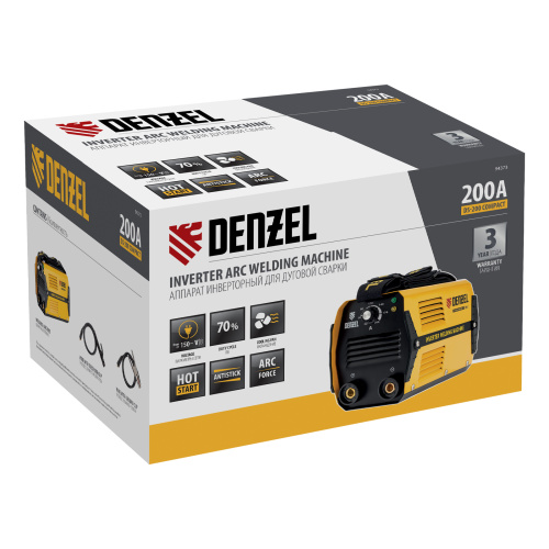 Аппарат инверторный дуговой сварки DS-200 Compact, 200 А, ПВ 70%, диаметр электрода 1.6-5 мм Denzel по ценам производителя в Краснодаре с доставкой по всей России